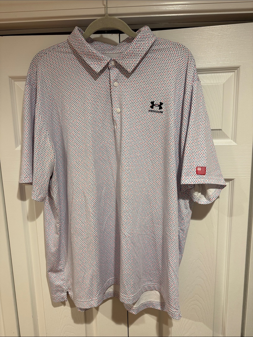 Under Armour Men’s White Polo with Red & Navy Micro Dots